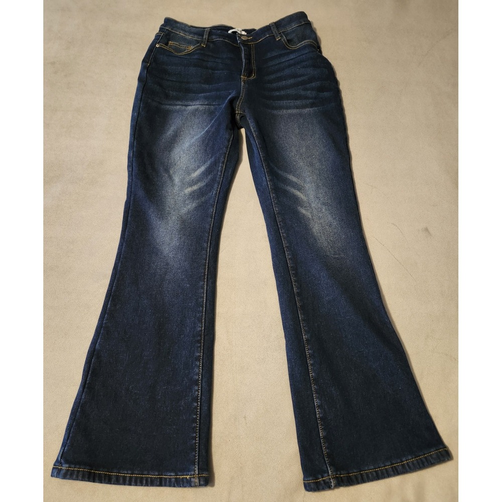 HME Womens Fleece Lined Jeans Size L Dark Wash Stretch Denim Winter Warm